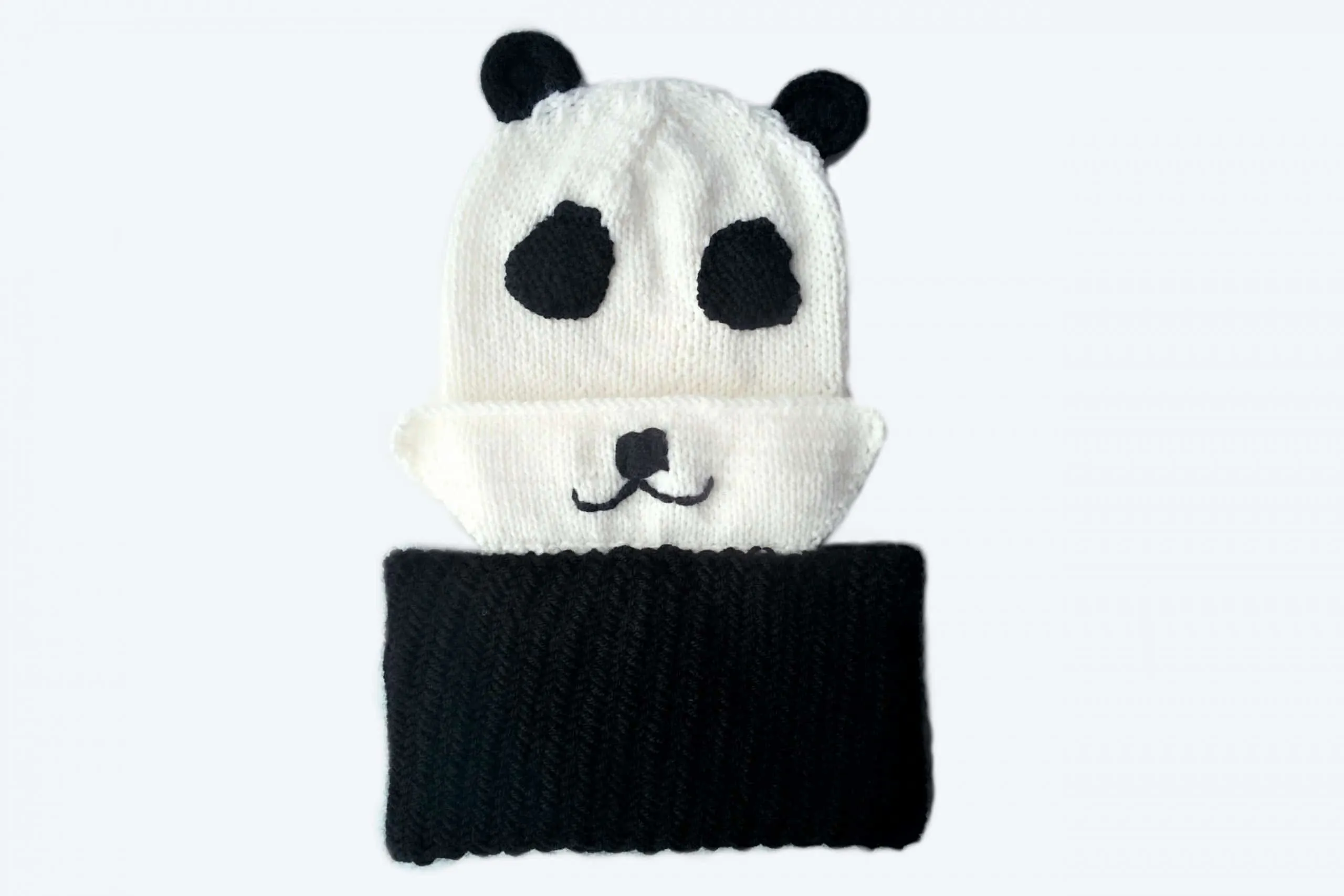 Kids panda beanie knitting pattern