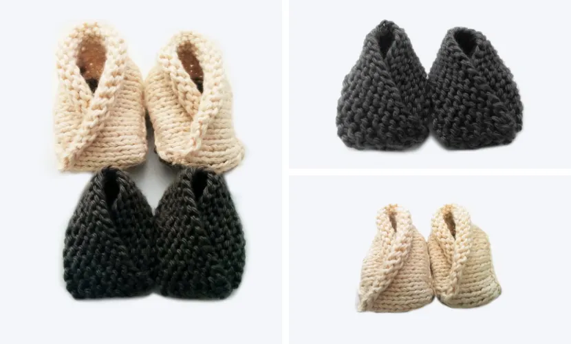 Knit baby booties by The Blue Elephants