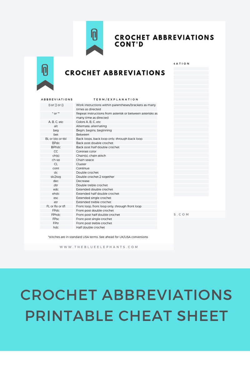 Crochet abbreviations cheatsheet